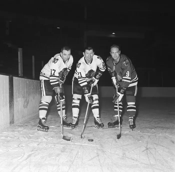 Framed Print : Three Chicago Black Hawks on the Ice Framed Print : Three Chicago Black Hawks on the Ice