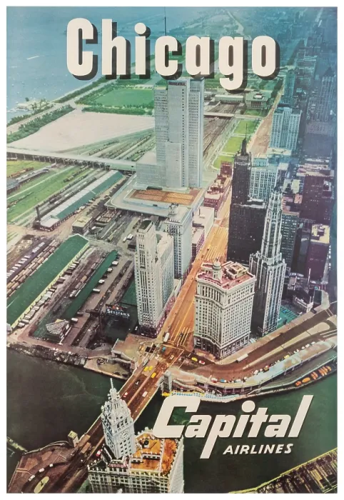 Framed Print : Chicago Capital Airlines Travel Poster Framed Print : Chicago Capital Airlines Travel Poster