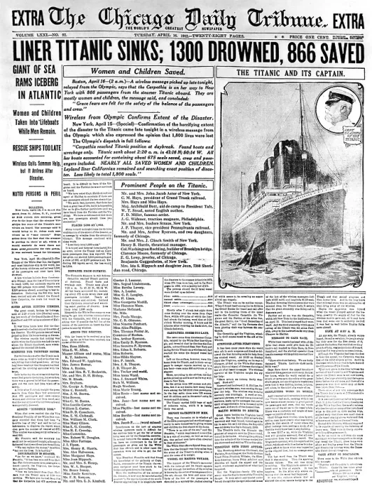 Framed Print : Chicago Daily Tribune Headlining the Titanic Disaster Framed Print : Chicago Daily Tribune Headlining the Titanic Disaster