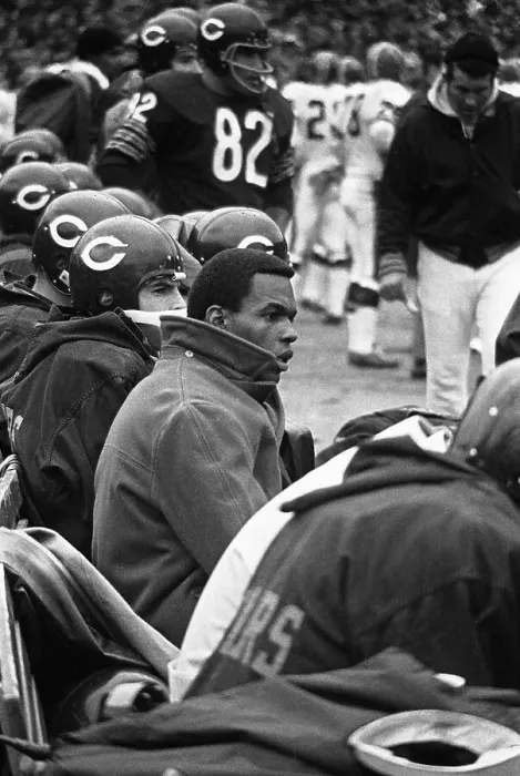 Framed Print : Chicago's Gale Sayers Sits on the Bench After a Knee Injury Framed Print : Chicago's Gale Sayers Sits on the Bench After a Knee Injury
