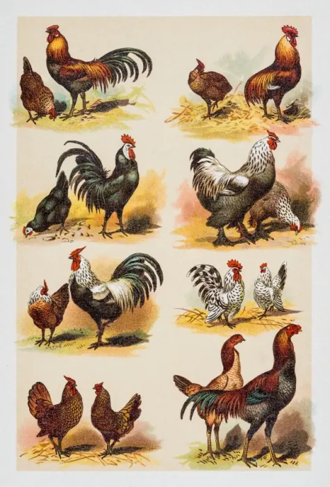 Framed Print : Chicken and Rooster engraving 1882 Framed Print : Chicken and Rooster engraving 1882