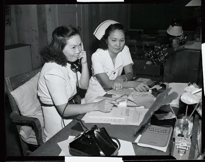 Framed Print : Chief Clerk and Head Nurse Answering Phones Call Framed Print : Chief Clerk and Head Nurse Answering Phones Call