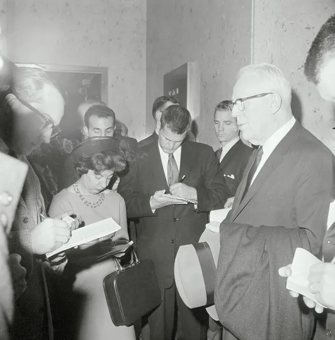 Framed Print : Chief Justice Warren Speaking to Reporters Framed Print : Chief Justice Warren Speaking to Reporters