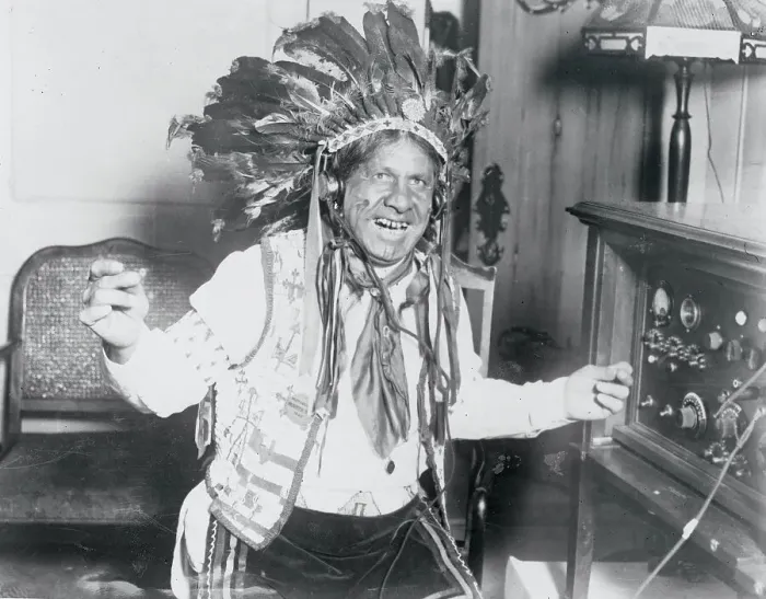 Framed Print : Chief Little Bear Listening to a Radio Framed Print : Chief Little Bear Listening to a Radio