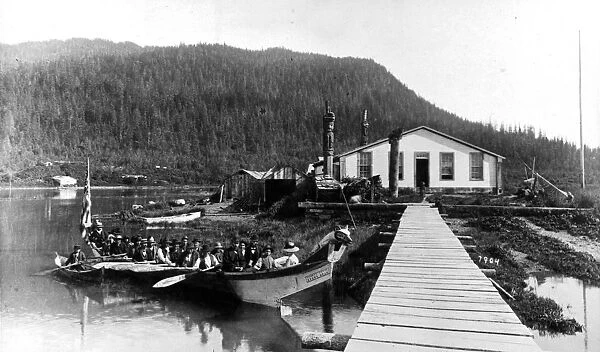 Chief Shakes House Canoe With Indian Funeral at Ft Wrangel, Alaska