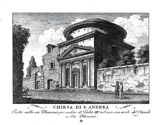 Chiesa di S. Andrea, Rome, Italy, digitally restored reproduction from Vedute principali e piu interessanti di Roma by Giovanni Battista, 1799
