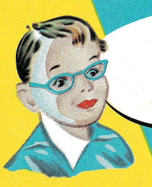 Child in blue glasses