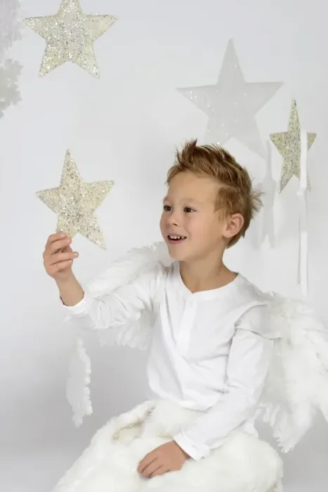 Framed Print : Child, boy wearing an angel costume with stars, Christmas, festive season Framed Print : Child, boy wearing an angel costume with stars, Christmas, festive season