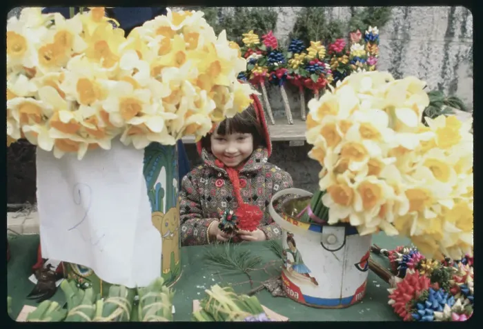 Framed Print : Child with Buckets of Flowers