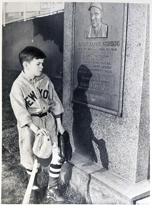 Framed Print : Child At Memorial For Lou Gehrig Framed Print : Child At Memorial For Lou Gehrig