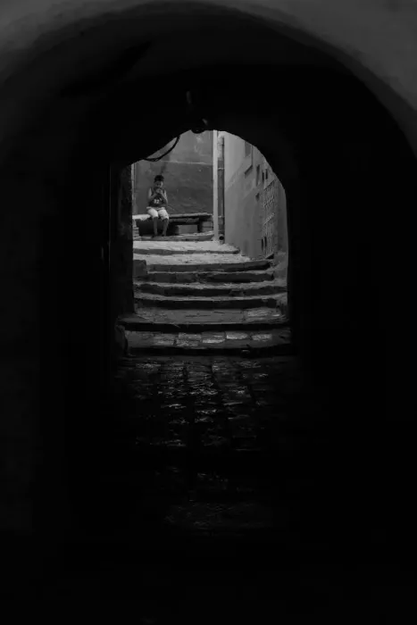 Framed Print : Alone. Child sitting alone in the ancient town of GhardaAOa, Algeria Framed Print : Alone. Child sitting alone in the ancient town of GhardaAOa, Algeria