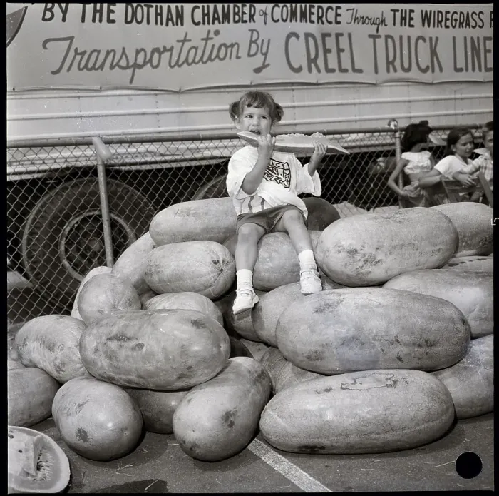 Framed Print : Child Sitting On Top Of Watermelon Pile