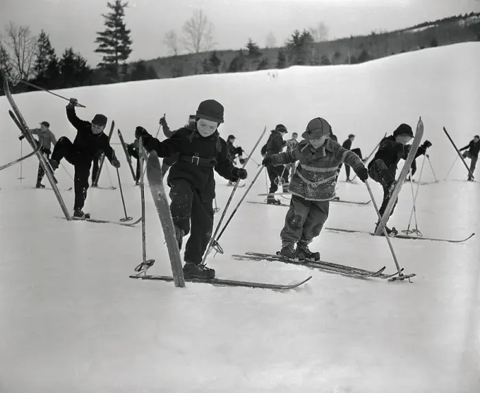 Framed Print : Children (4-9) Practicing Kick Turn on Skis Framed Print : Children (4-9) Practicing Kick Turn on Skis