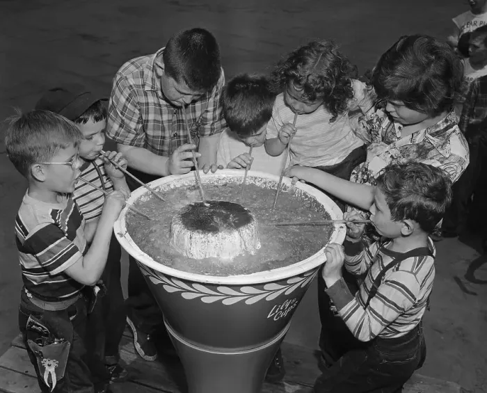 Framed Print : Children (6-11 years) Drinking From Gigantic Ice Cream Soda. New York City, New York State, USA. July 02, 1951 Framed Print : Children (6-11 years) Drinking From Gigantic Ice Cream Soda. New York City, New York State, USA. July 02, 1951