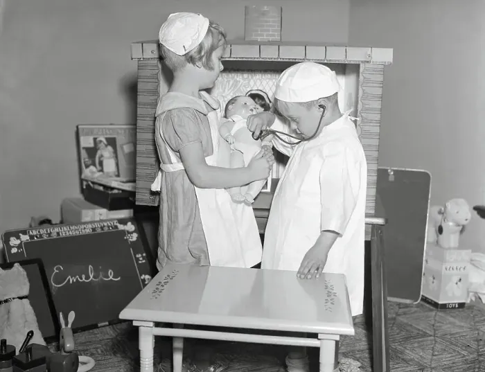 Framed Print : Children (6-9) Wearing Costumes Playing Doctor and Nurse Framed Print : Children (6-9) Wearing Costumes Playing Doctor and Nurse