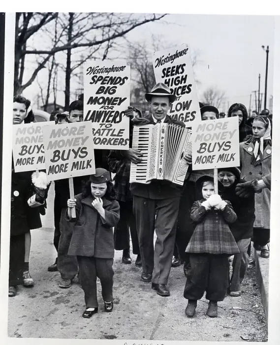 Framed Print : Children and Accordion Player Picketing Framed Print : Children and Accordion Player Picketing