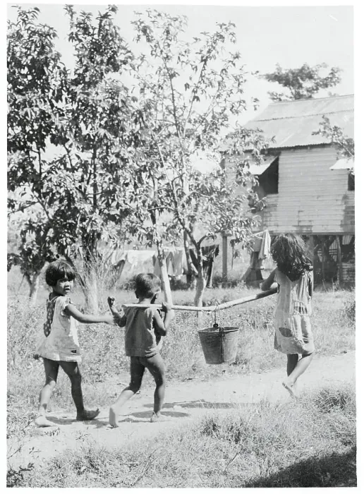 Framed Print : Children Carrying Pail of Water Framed Print : Children Carrying Pail of Water