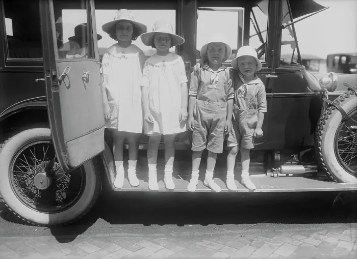 Framed Print : Children on Car's Running Board Framed Print : Children on Car's Running Board