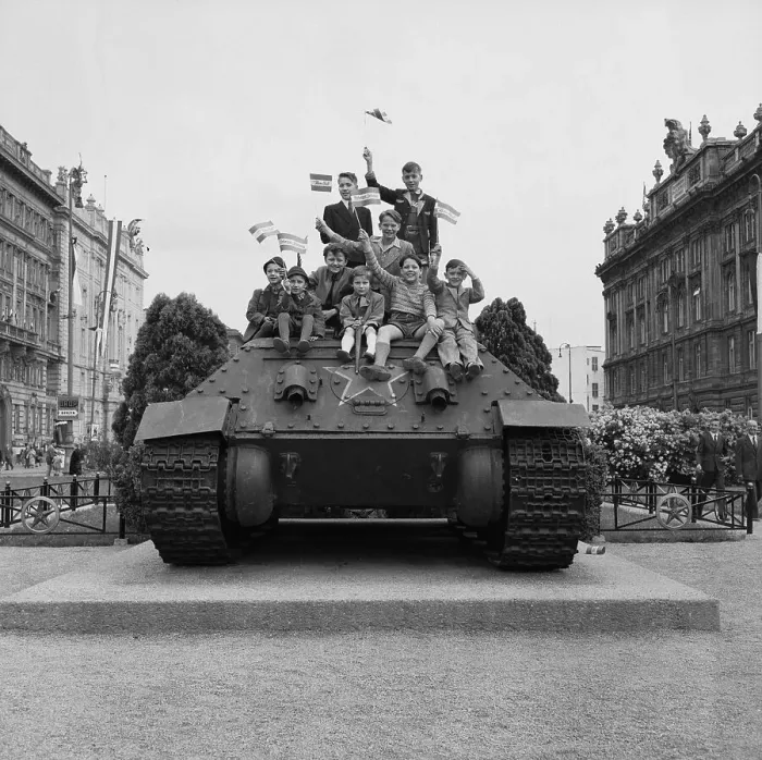 Framed Print : Children Celebrating Independence Atop Soviet Tank Memorial Framed Print : Children Celebrating Independence Atop Soviet Tank Memorial