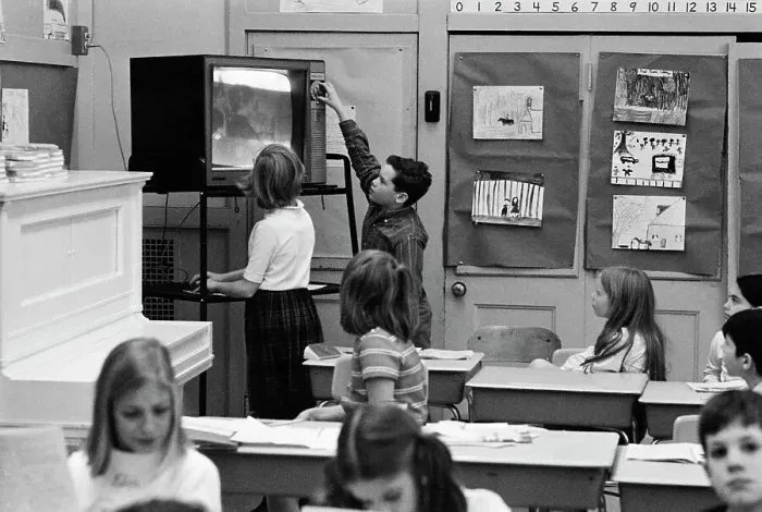 Framed Print : Children In Clasroom Watching Television Framed Print : Children In Clasroom Watching Television