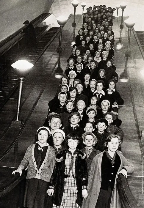 Framed Print : Children Descending Subway Escalator Framed Print : Children Descending Subway Escalator