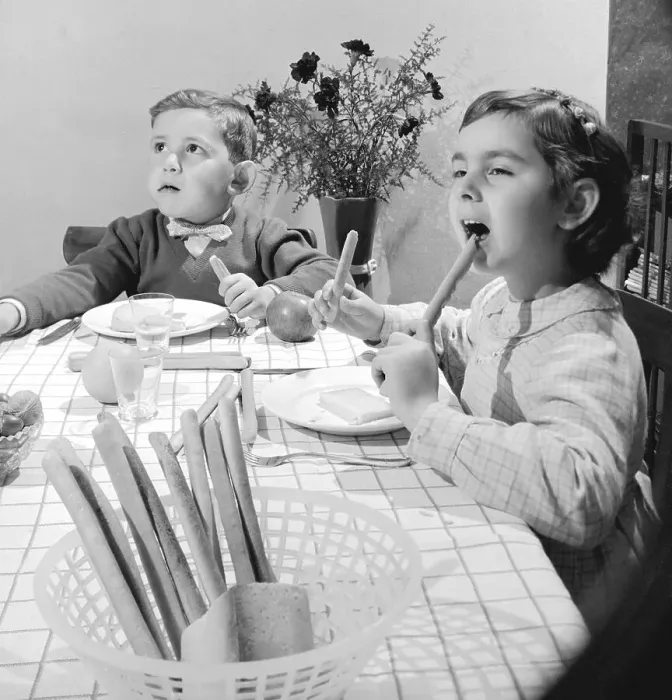 Framed Print : Children Eating Bread Sticks Framed Print : Children Eating Bread Sticks