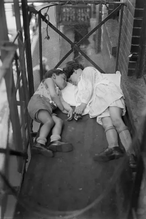 Framed Print : Two Children On The Fire Escape Napping