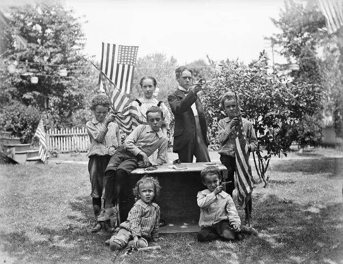 Framed Print : Children With Flags, Guns; 4Th Of July Framed Print : Children With Flags, Guns; 4Th Of July