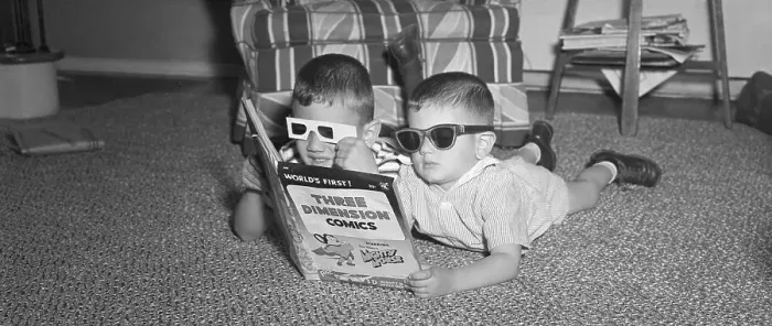 Framed Print : Children On Floor Reading 3D Comics Framed Print : Children On Floor Reading 3D Comics