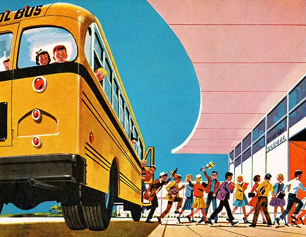 Children Getting off School Bus
