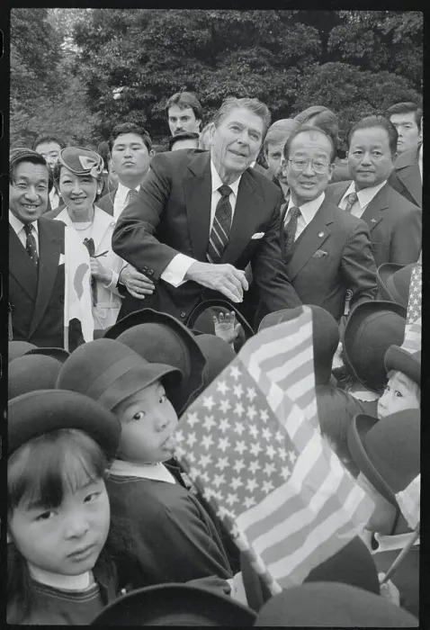 Framed Print : Children Greeting President Reagan and Prince Akihito Framed Print : Children Greeting President Reagan and Prince Akihito