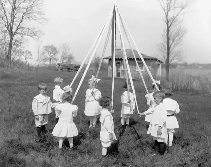 Framed Print : Children Grouped Around May Pole Framed Print : Children Grouped Around May Pole