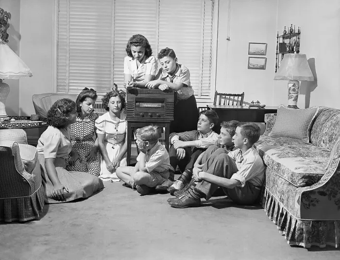 Framed Print : Children Listening to Roosevelt Radio Address Framed Print : Children Listening to Roosevelt Radio Address