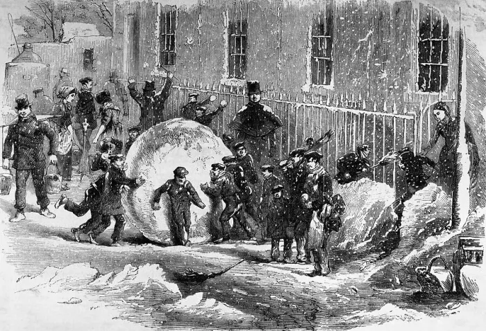 Framed Print : Children Making a Giant Snowball Framed Print : Children Making a Giant Snowball