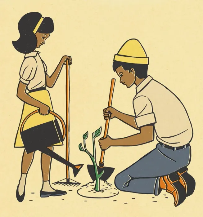 Framed Print : Children Planting Plant