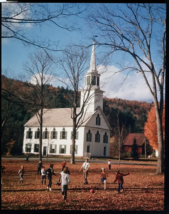 Framed Print : Children Playing Across from Church Framed Print : Children Playing Across from Church