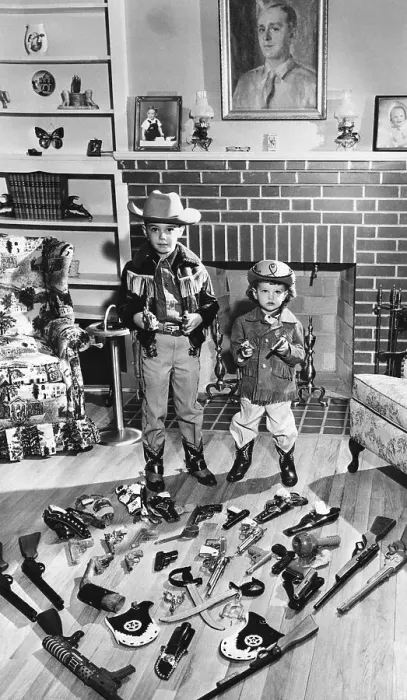 Framed Print : Children Playing as Cowboys with Weapons