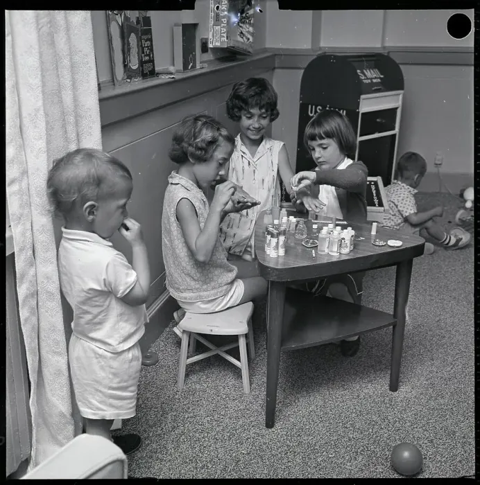 Framed Print : Children Playing Manicurigst In Playroom Framed Print : Children Playing Manicurigst In Playroom