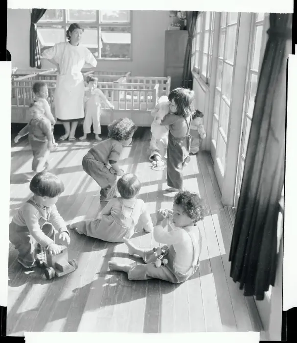 Framed Print : Children Playing in a Nursery Framed Print : Children Playing in a Nursery