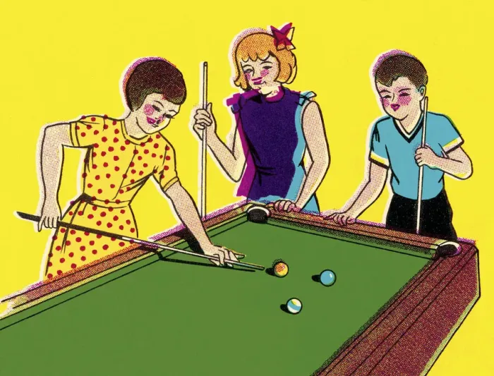 Framed Print : Three Children Playing Pool Framed Print : Three Children Playing Pool