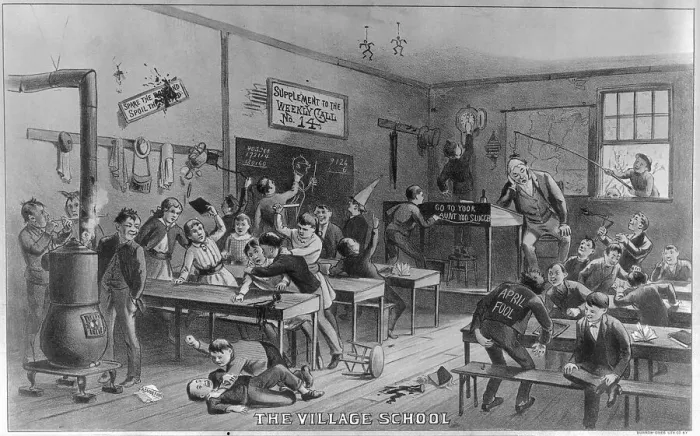 Framed Print : Children Playing Pranks in Rural School Framed Print : Children Playing Pranks in Rural School