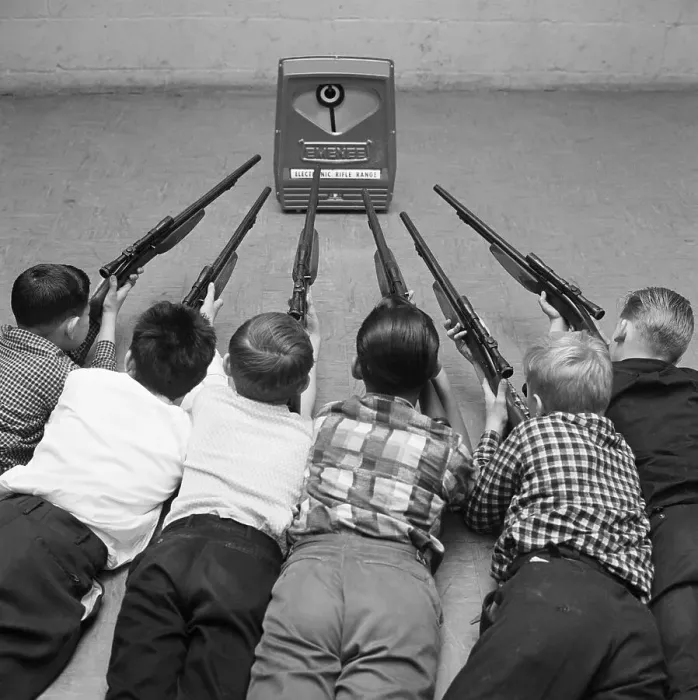 Framed Print : Children Playing With Toy Gun Set Framed Print : Children Playing With Toy Gun Set