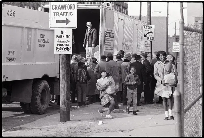 Framed Print : Children Get Pork From Truck Framed Print : Children Get Pork From Truck