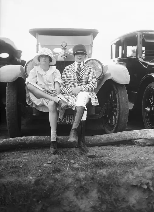Framed Print : Children Posing on Front of Automobile Framed Print : Children Posing on Front of Automobile