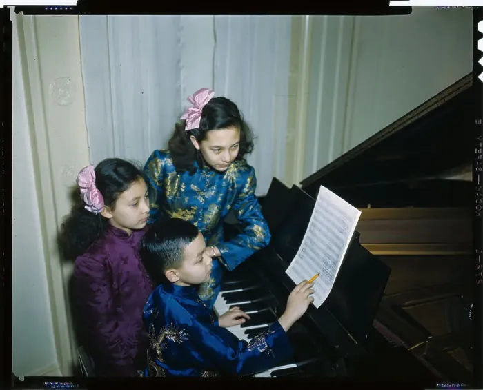 Framed Print : Children Practicing on Piano Framed Print : Children Practicing on Piano