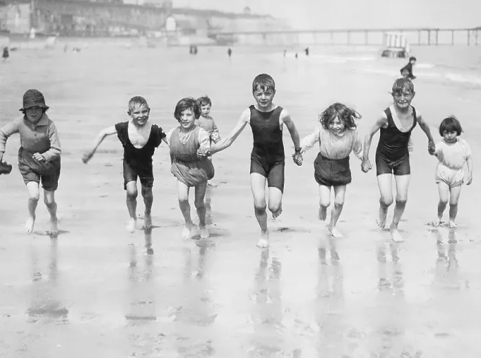 Framed Print : Children Running on Beach
