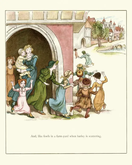 Framed Print : Children rushing to hear the music of the pied piper Framed Print : Children rushing to hear the music of the pied piper