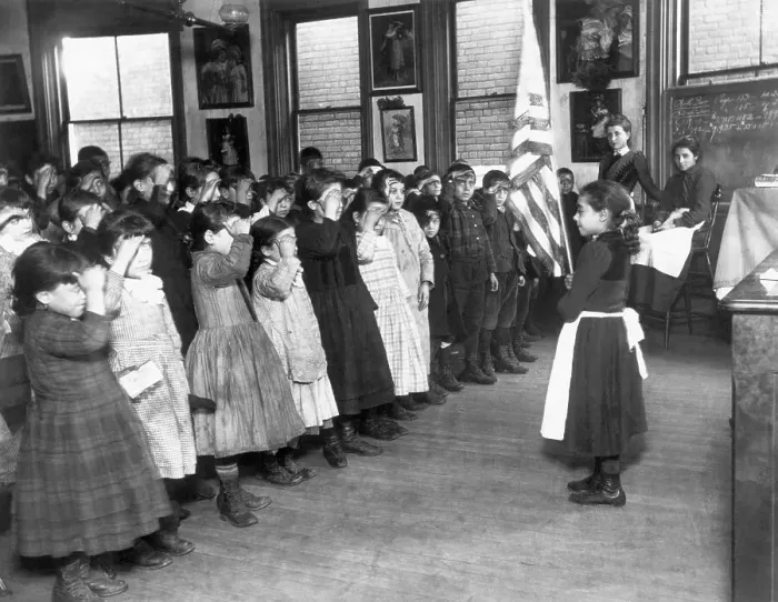 Framed Print : Children Saluting The Flag In School Framed Print : Children Saluting The Flag In School