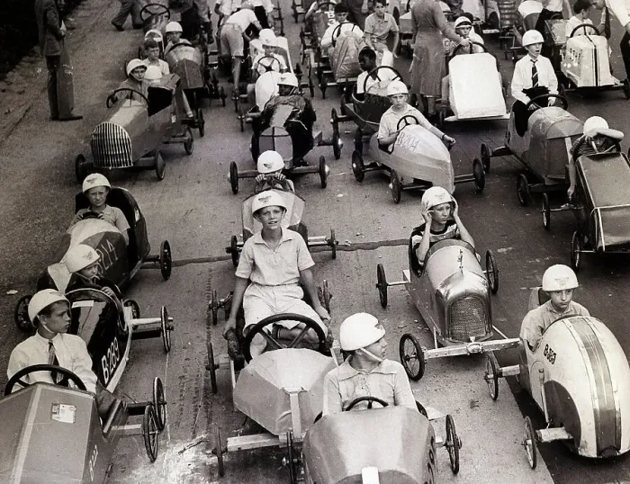 Framed Print : Children Sit in Soapbox Derby Cars Framed Print : Children Sit in Soapbox Derby Cars