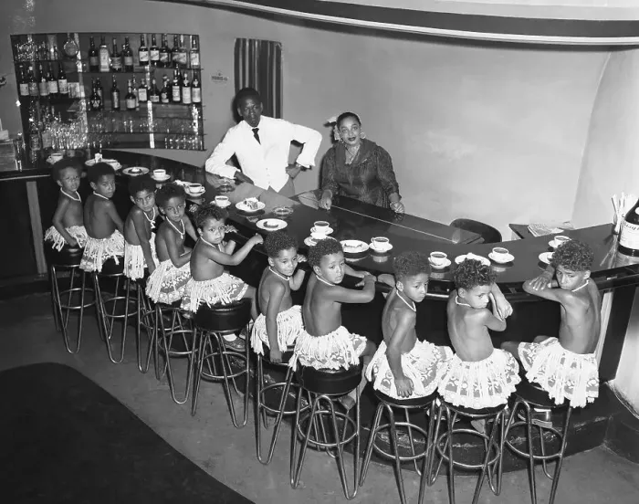 Framed Print : Ten Children Sitting at Milk Bar Framed Print : Ten Children Sitting at Milk Bar